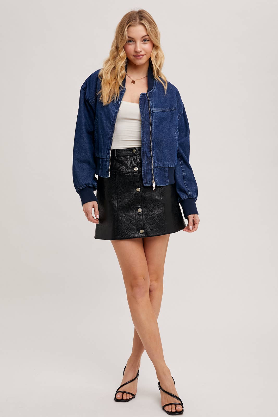 DENIM BASEBALL BOMBER JACKET