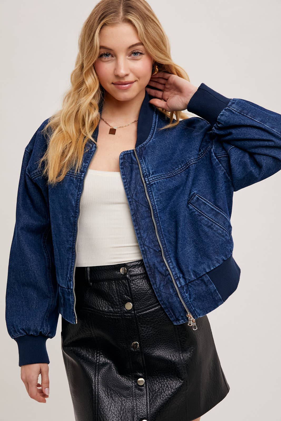 DENIM BASEBALL BOMBER JACKET