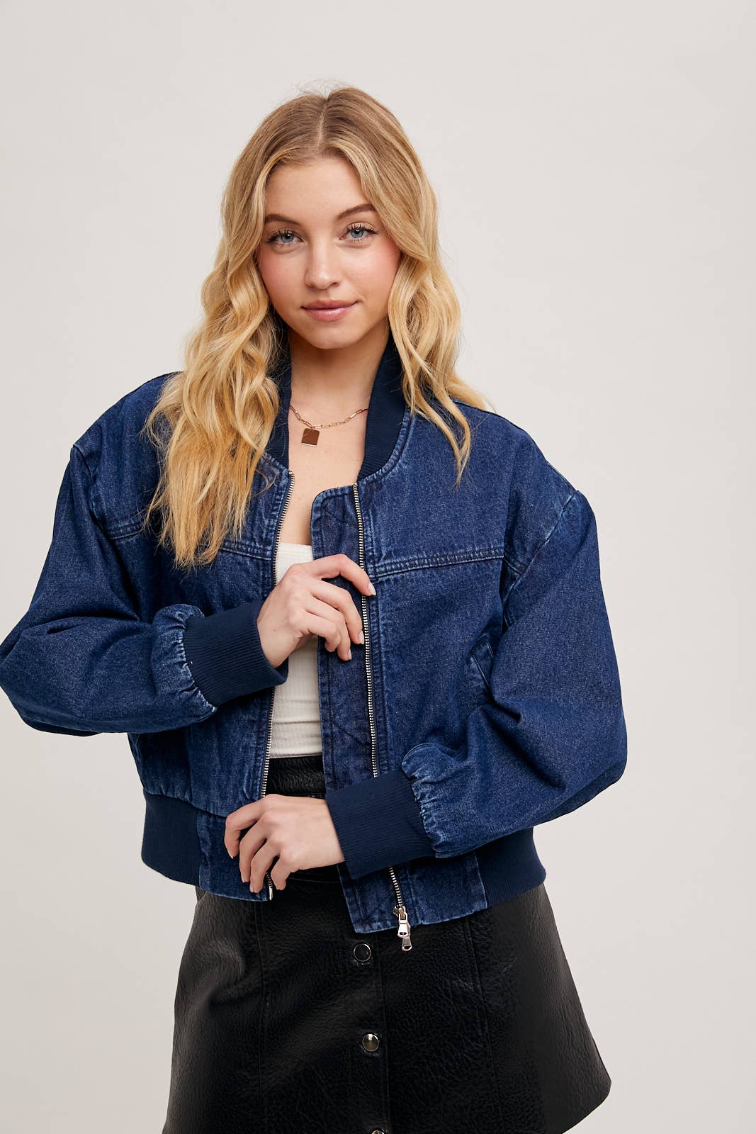 DENIM BASEBALL BOMBER JACKET