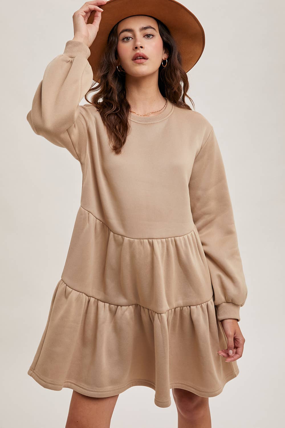 TIERED SWEATSHIRT KNIT DRESS