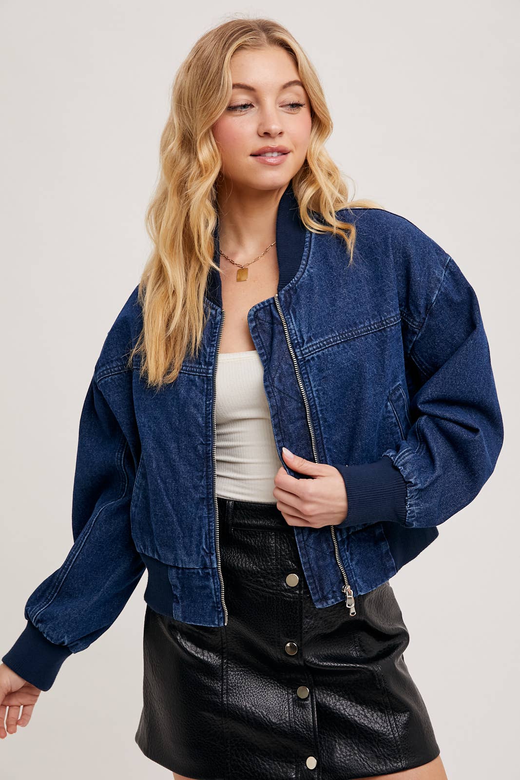 DENIM BASEBALL BOMBER JACKET