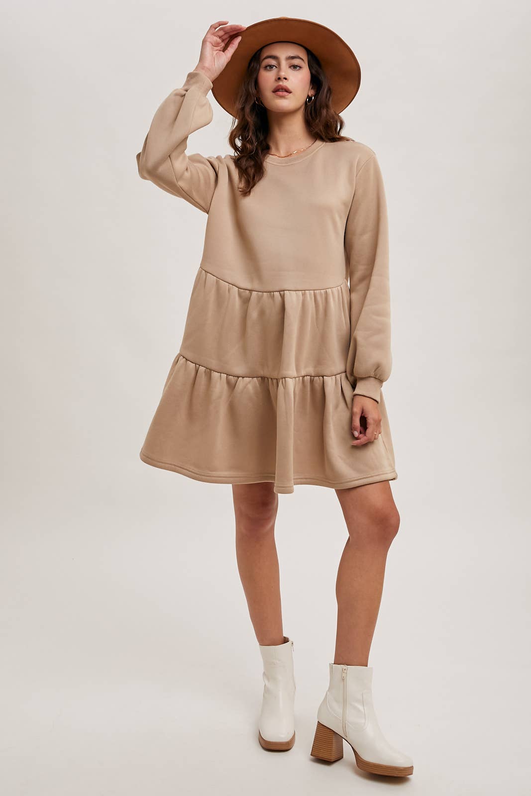 TIERED SWEATSHIRT KNIT DRESS