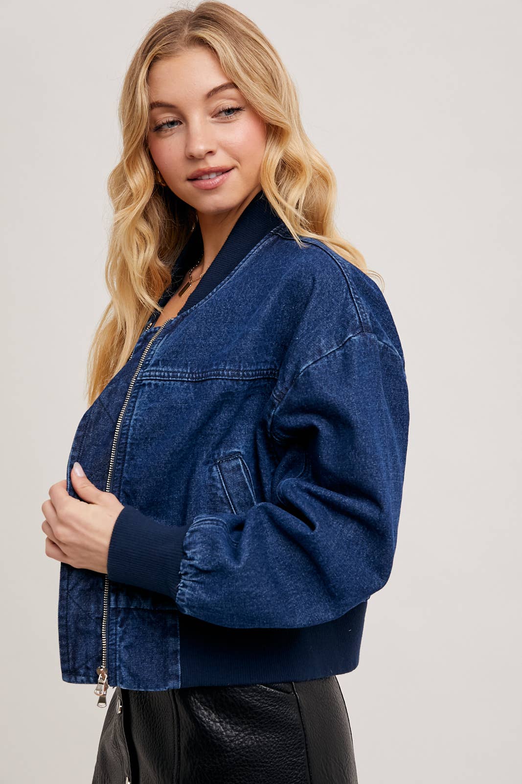 DENIM BASEBALL BOMBER JACKET