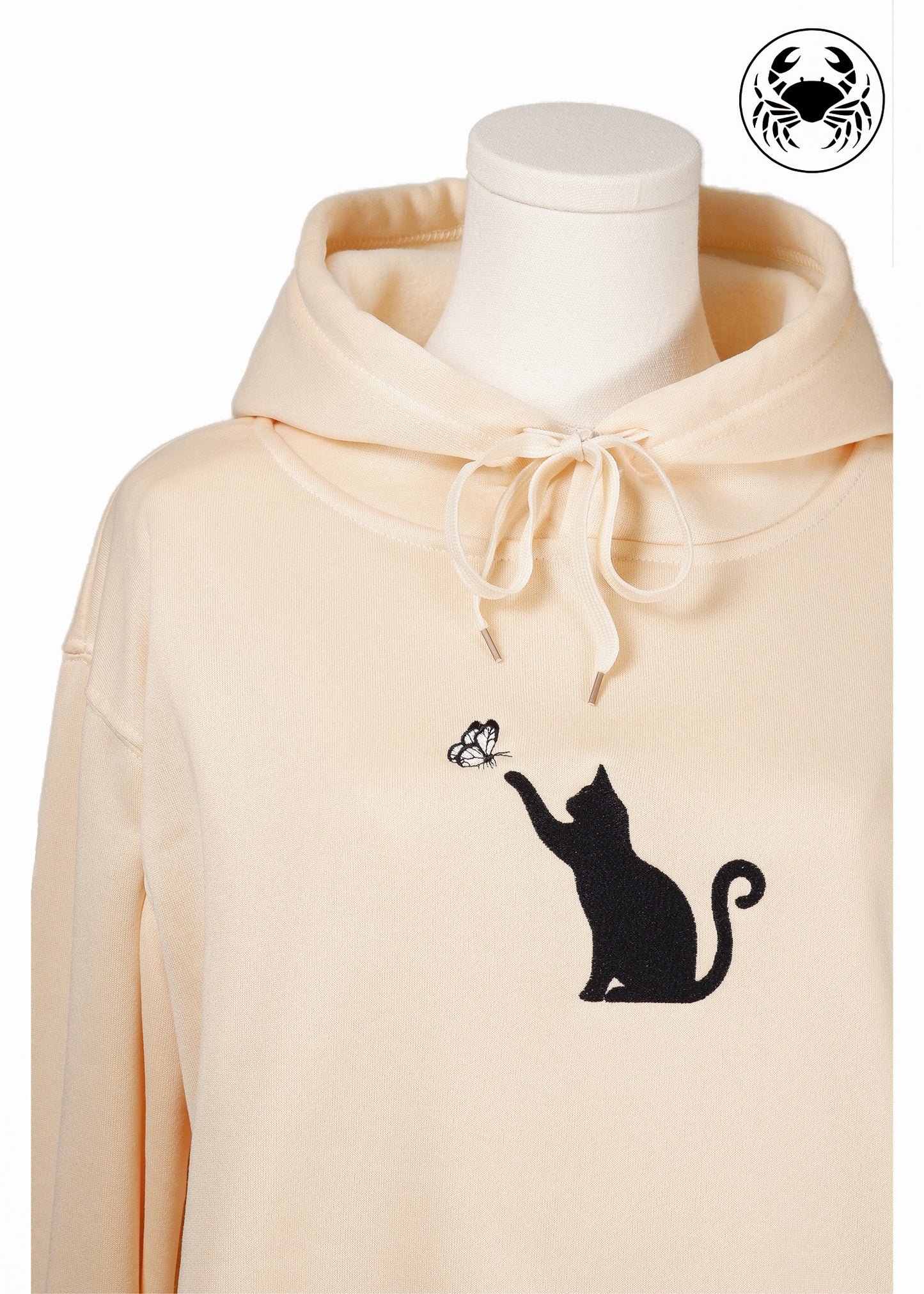 Embroidered Hoodie - Cat Caught in a Moment with Butterfly