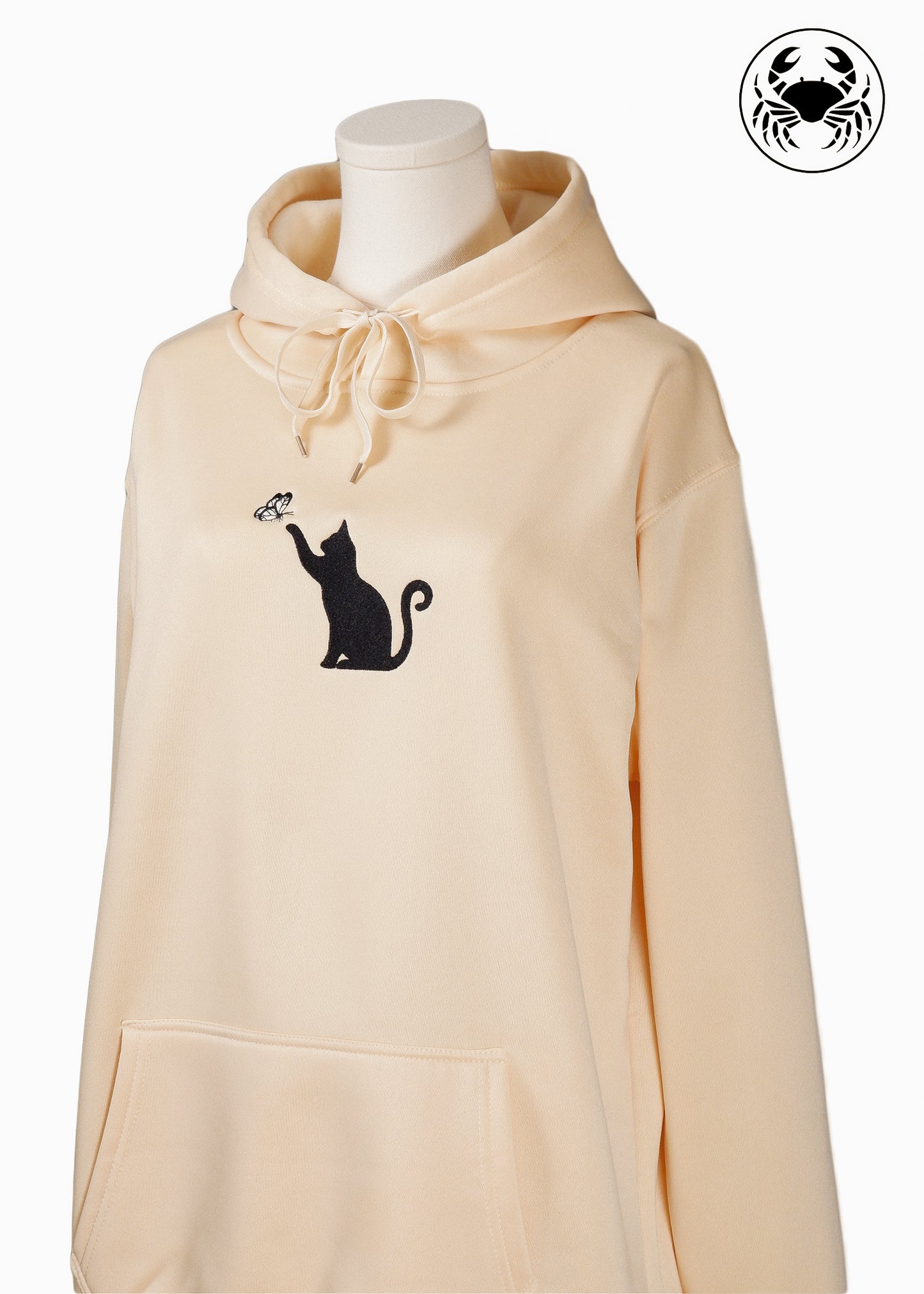 Embroidered Hoodie - Cat Caught in a Moment with Butterfly