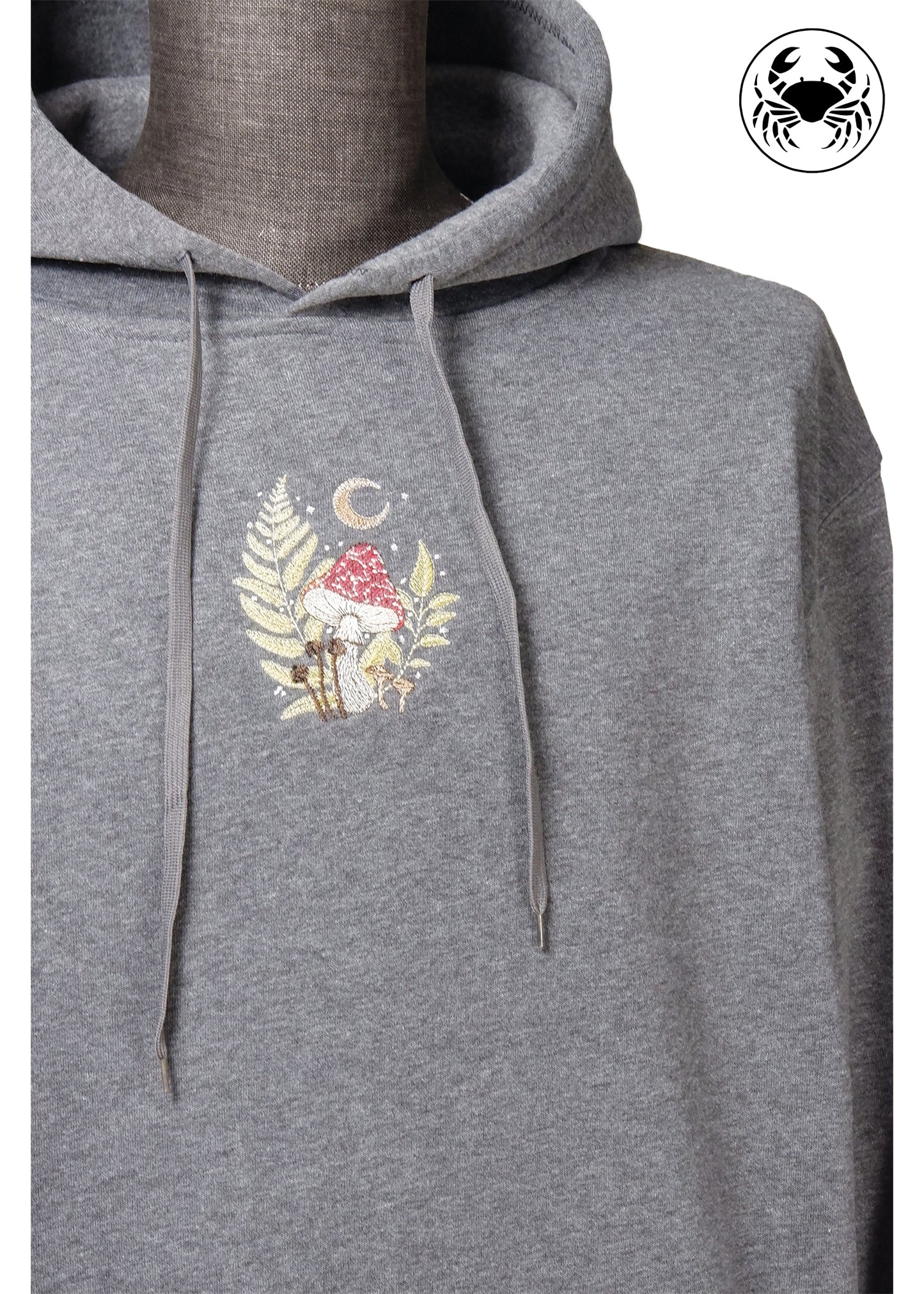 Embroidered Hoodie - Mushrooms and Moon