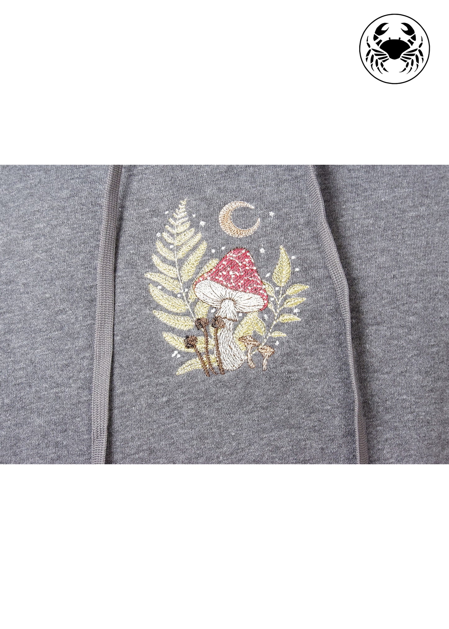 Embroidered Hoodie - Mushrooms and Moon