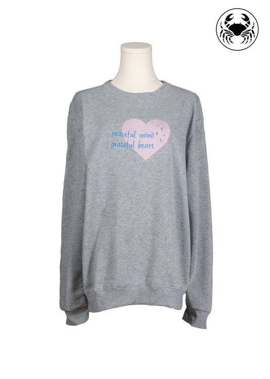 Peaceful Mind, Grateful Heart Embroidered Fleece Sweatshirt – Light Grey | Cozy Inspirational Apparel