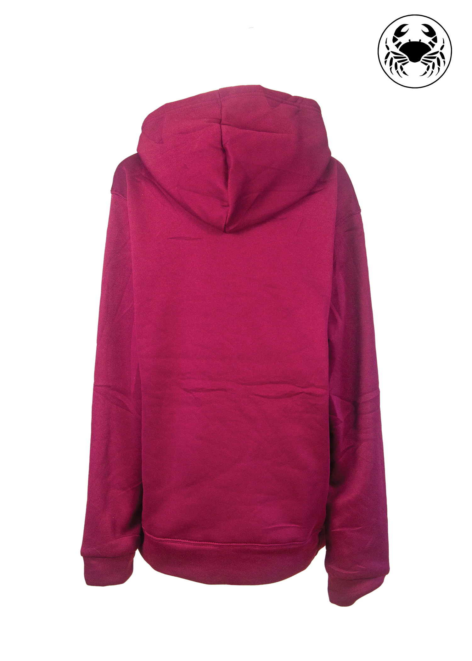 Back view of wine red Toronto Skyline Streetcar embroidered Hoodie with  streetcar, city skyline, CN Tower, and "Life in the 6ix" text in the front