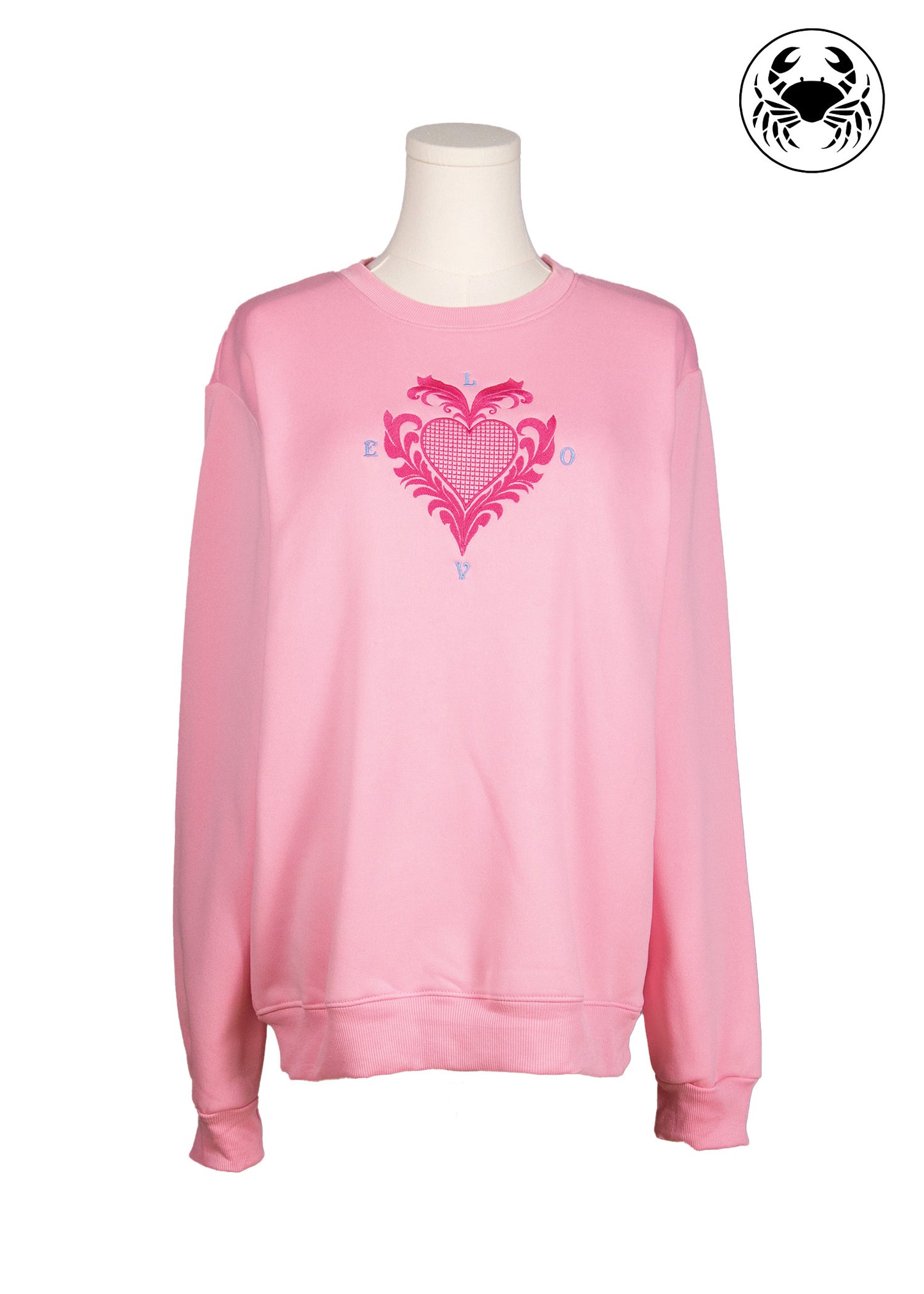 Victorian-Style Pink Heart & Love Embroidered Fleece Sweatshirt – Light Pink | Karkata NC Boutique