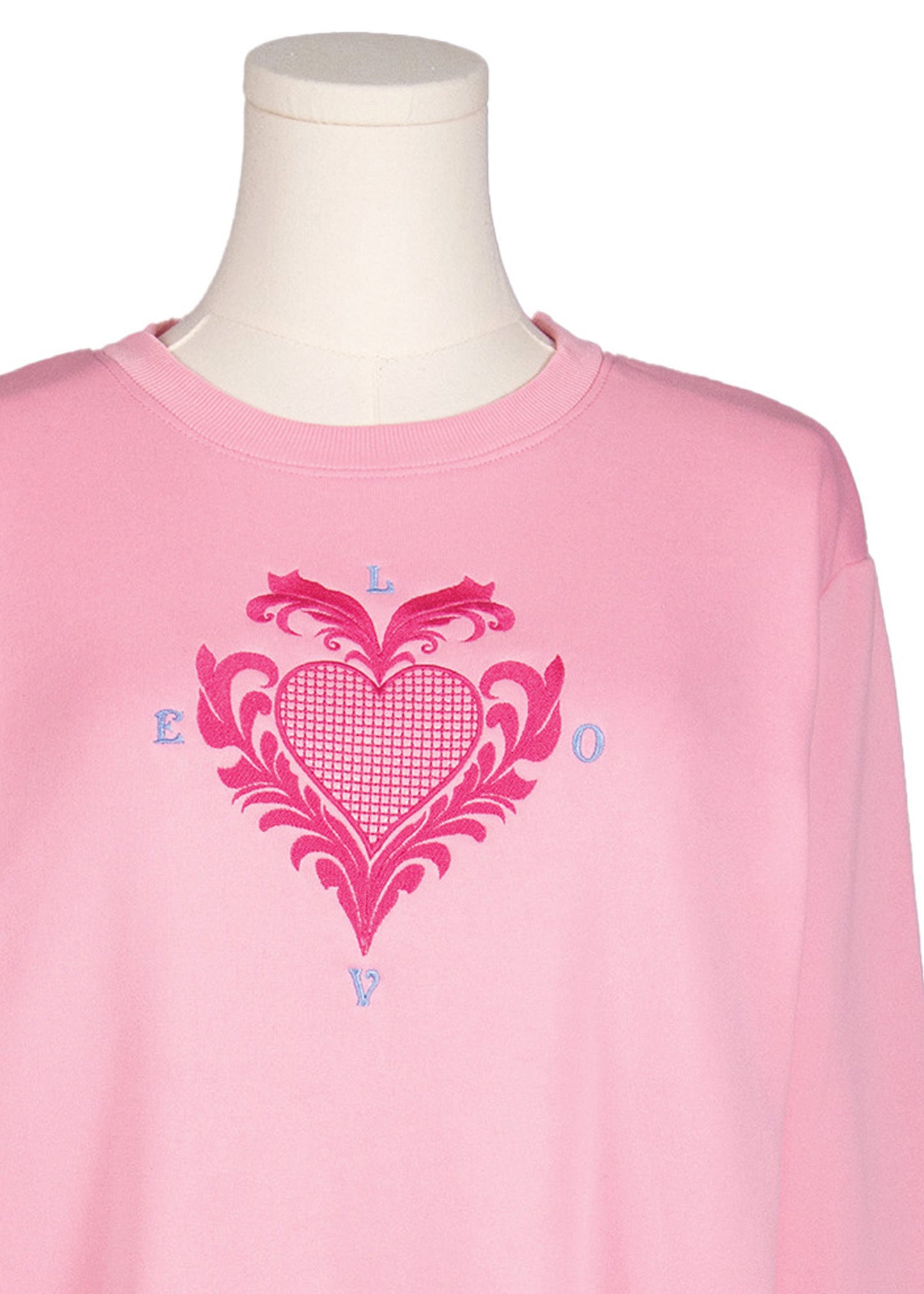 Victorian-Style Pink Heart & Love Embroidered Fleece Sweatshirt – Light Pink | Karkata NC Boutique