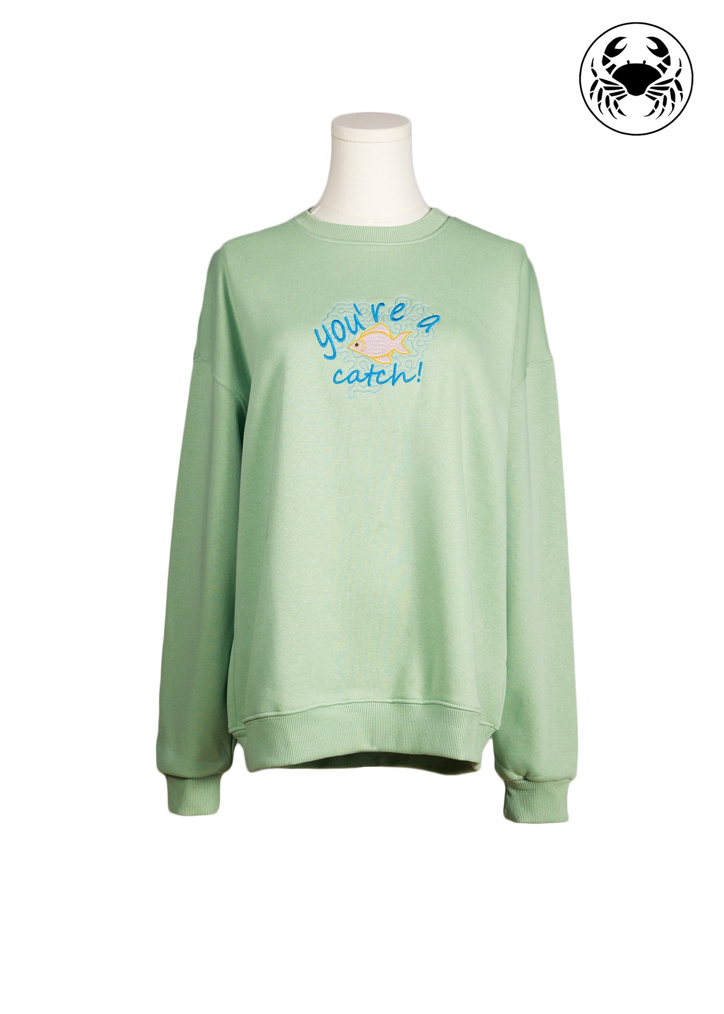 "You're a Catch" Embroidered Fleece Sweatshirt – Pastel Green | Karkata NC Boutique