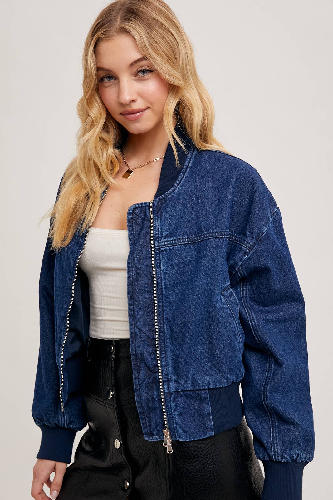 DENIM BASEBALL BOMBER JACKET