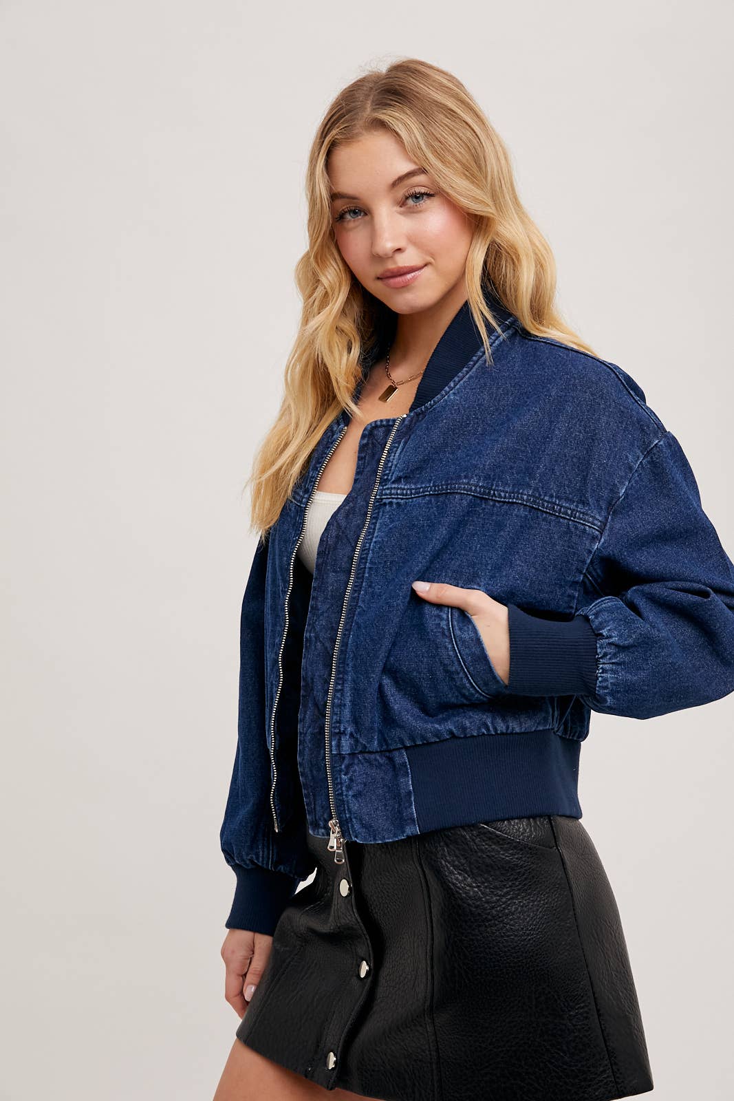 DENIM BASEBALL BOMBER JACKET