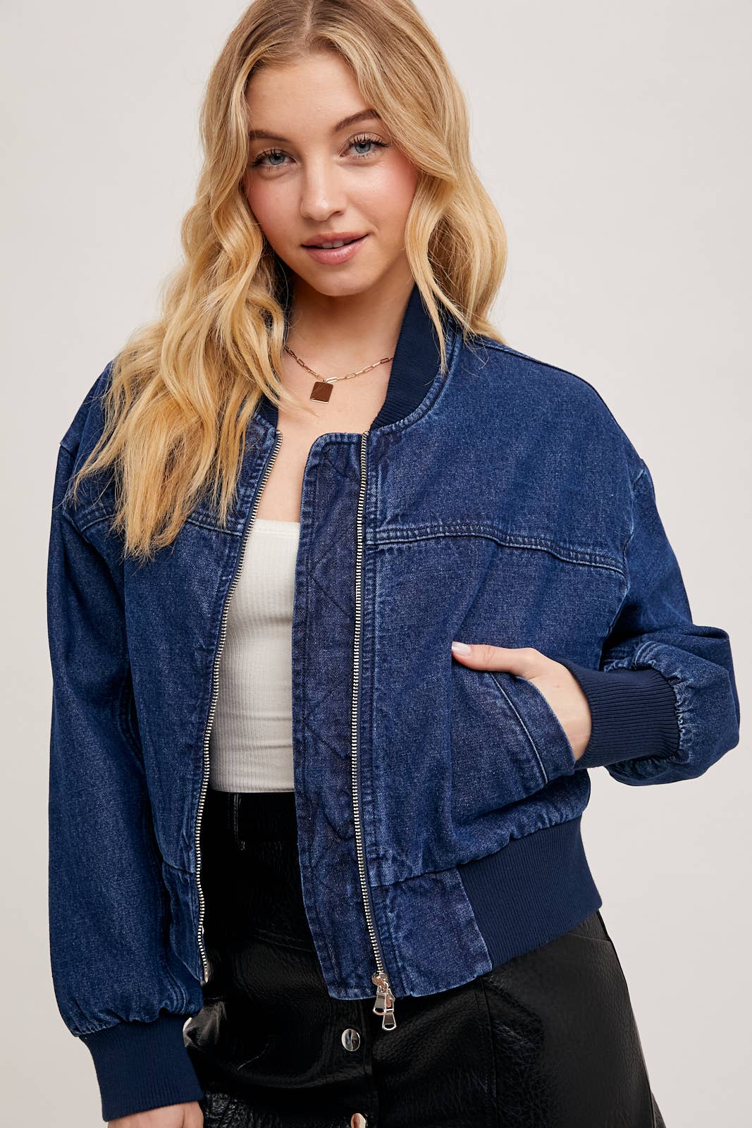 DENIM BASEBALL BOMBER JACKET