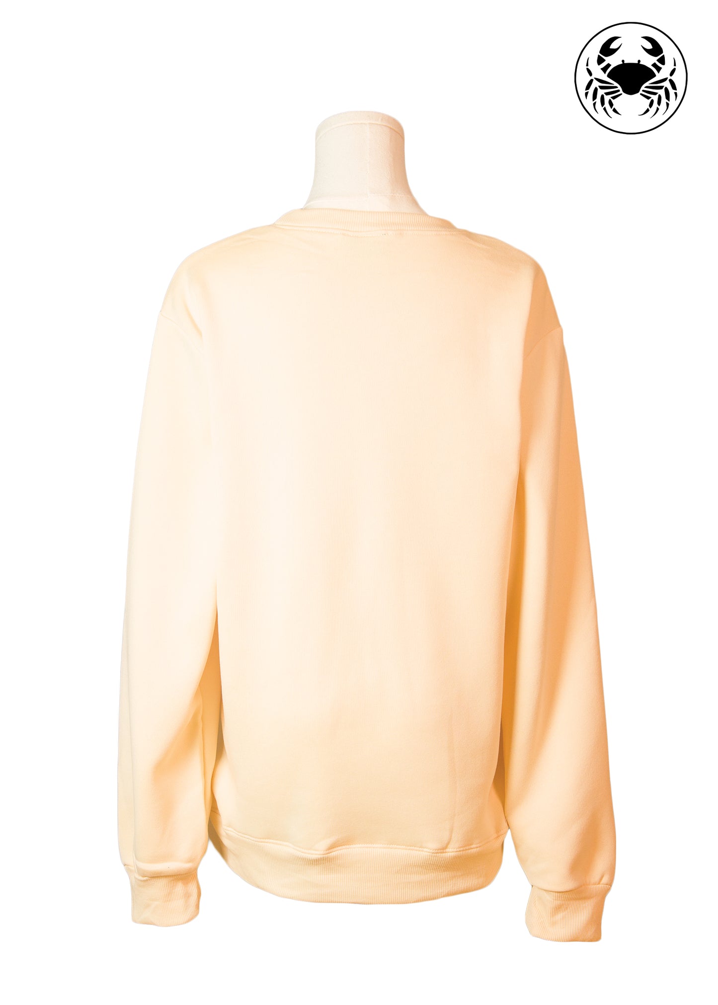 Back view of beige sweatshirt with red maple leaf and “Proud Canuck” embroidery, Canadian apparel
