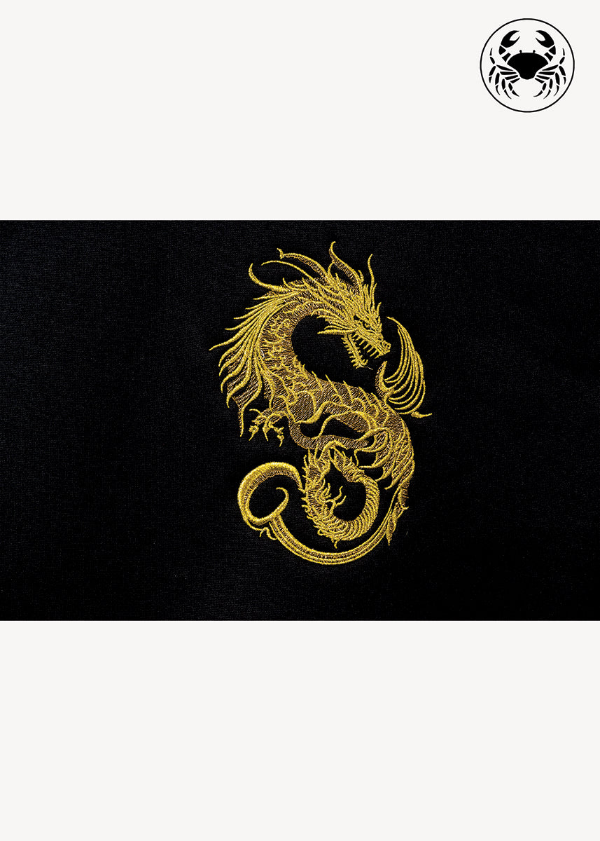 Embroidery featuring gold dragon  on the hoodie back, unisex streetwear fashion