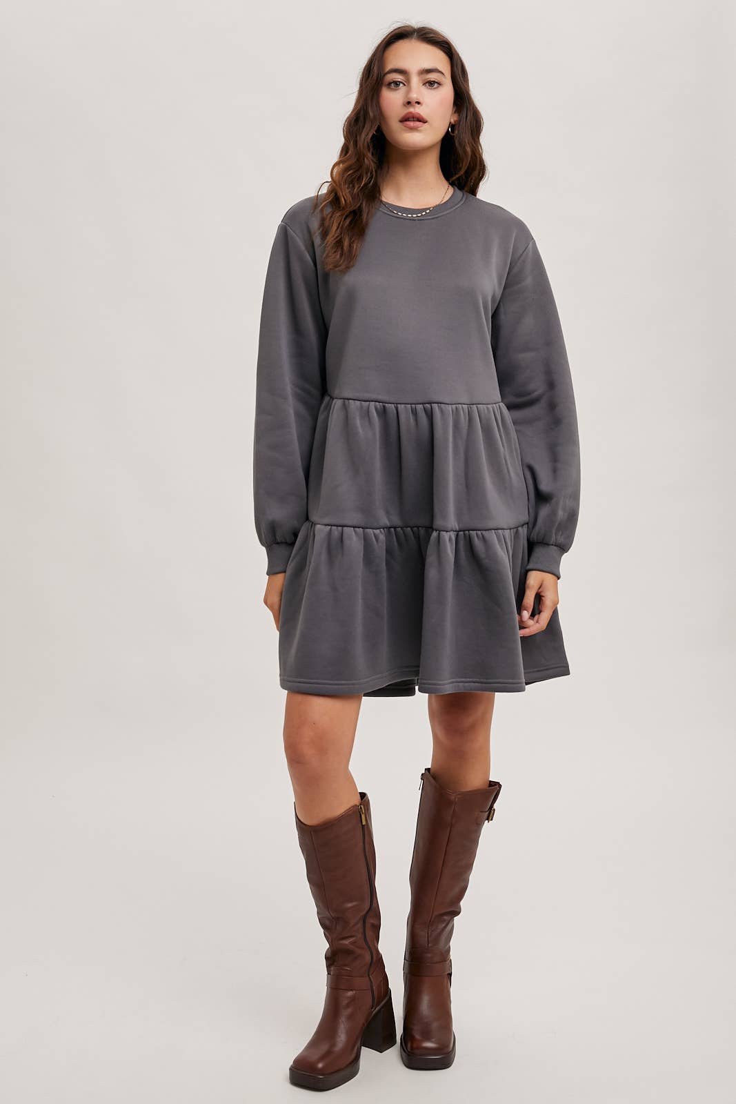 TIERED SWEATSHIRT KNIT DRESS