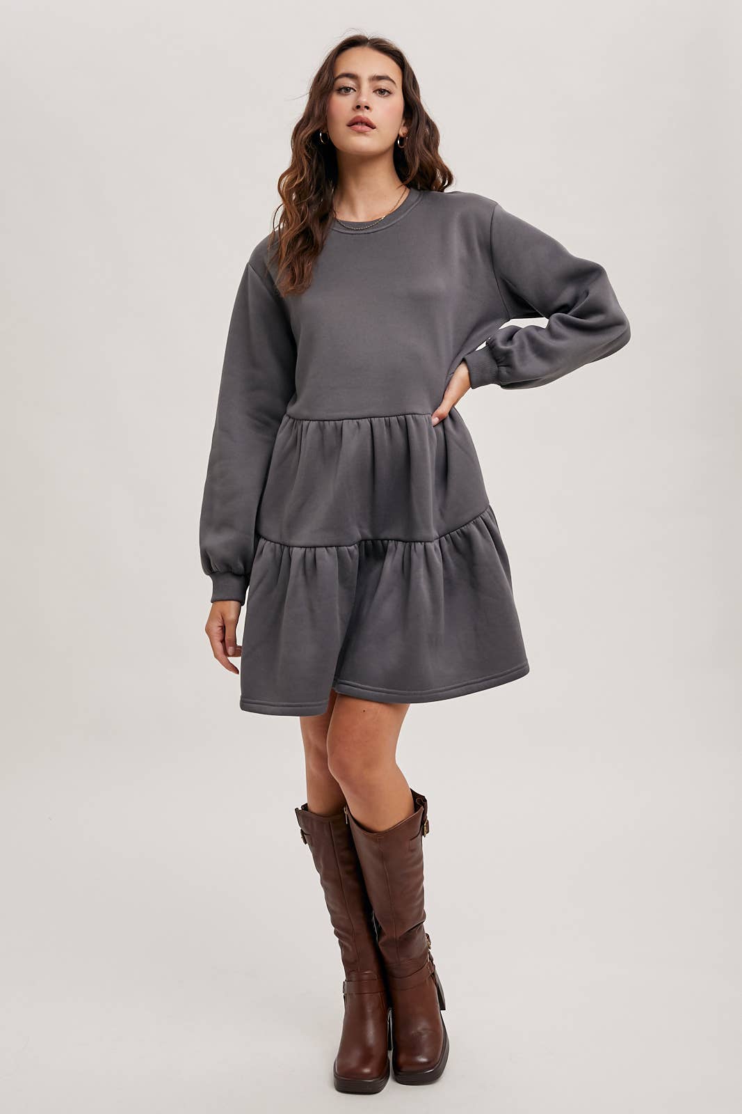 TIERED SWEATSHIRT KNIT DRESS