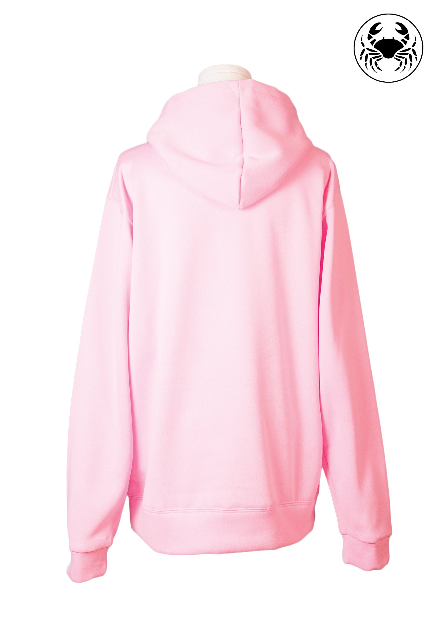 Back view of pink hoodie with maple leaf and embroidered “CANADA” text, Canadian apparel